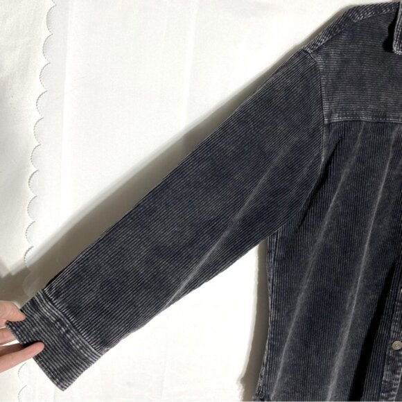 SOLD-La Miel Washed Black Corduroy Button-Up Shirt Shacket W Raw Hem M - Picture 12 of 16